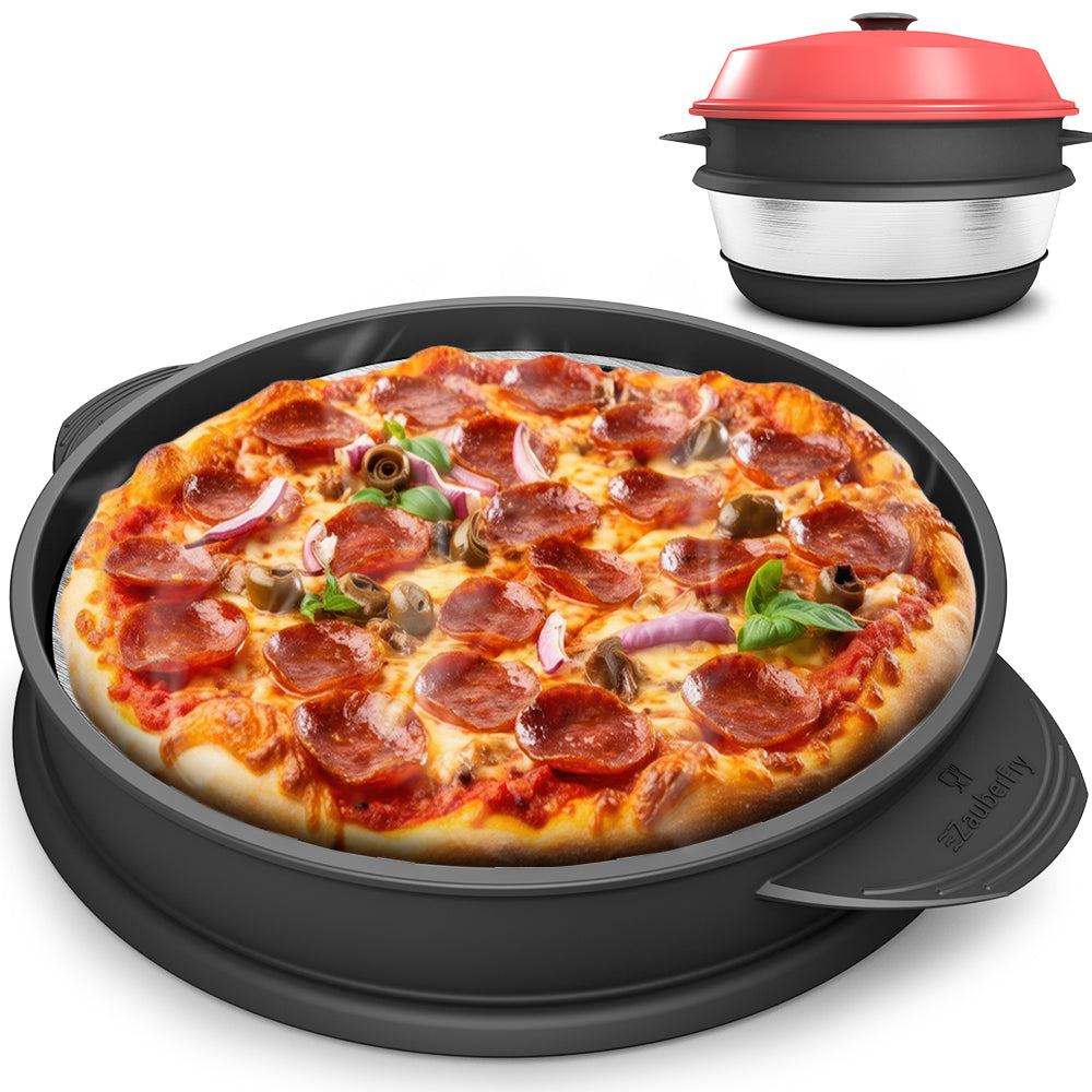 VORBESTELLUNG! AUFGRUND STARKER NACHFRAGE! VERSAND AM 24.11.2025 ZauberFry Pizzaaufsatz kompatibel mit Omnia Camping Backofen – Vollflächiger Backeinsatz aus Edelstahl & Silikon – Lebensmittelecht – Kein Loch in der Mitte – Für Pizza