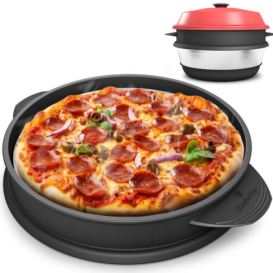 VORBESTELLUNG! AUFGRUND STARKER NACHFRAGE! VERSAND AM 24.11.2025 ZauberFry Pizzaaufsatz kompatibel mit Omnia Camping Backofen – Vollflächiger Backeinsatz aus Edelstahl & Silikon – Lebensmittelecht – Kein Loch in der Mitte – Für Pizza