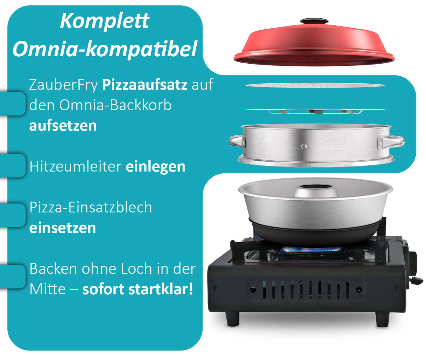 Pizzaaufsatz (NEUE VERSION) kompatibel mit Omnia Camping Backofen – Vollflächiger Backeinsatz aus Edelstahl – Lebensmittelecht – Kein Loch in der Mitte – Für Pizza, Flammkuchen & mehr, Zubehör