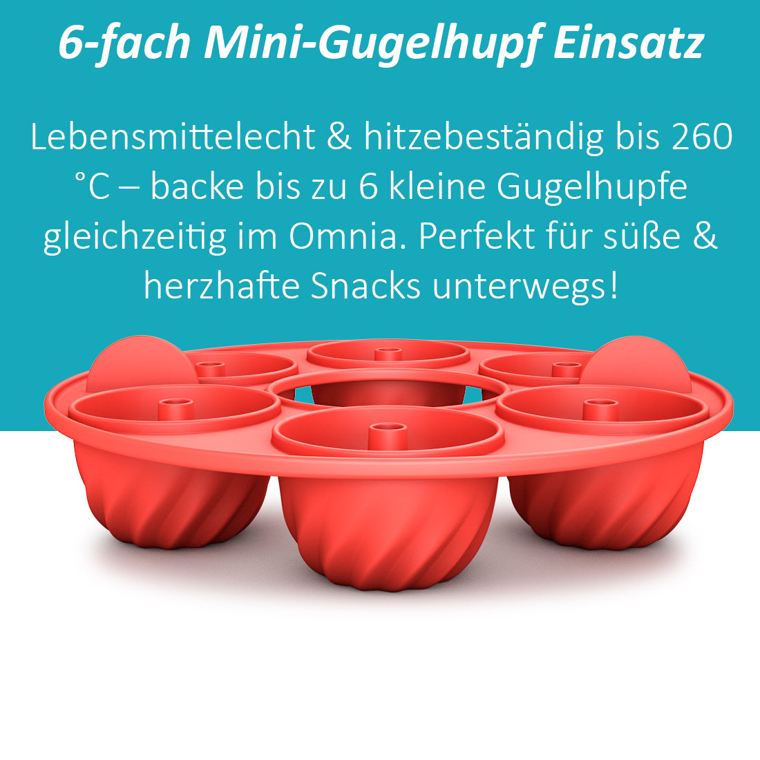 Gugelhupf Einsatz 6 Mulden kompatibel mit Omnia Campingbackofen – lebensmittelecht & hitzebeständig bis 260 °C – Zubehör für Mini Gugelhupfe